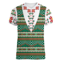 Lithuanian National Costume Women V-Neck T-Shirt Traditional Folk Pattern - Wonder Print Shop