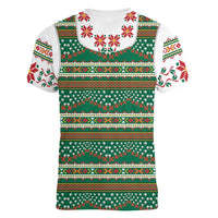 Lithuanian National Costume Women V-Neck T-Shirt Traditional Folk Pattern - Wonder Print Shop