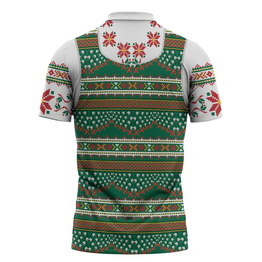 Lithuanian National Costume Zipper Polo Shirt Traditional Folk Pattern - Wonder Print Shop