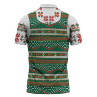 Lithuanian National Costume Zipper Polo Shirt Traditional Folk Pattern - Wonder Print Shop