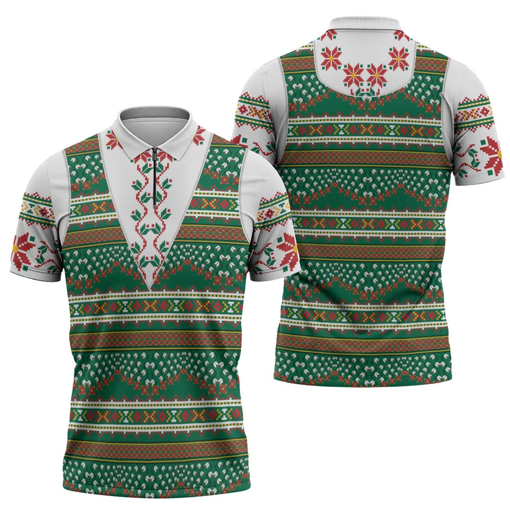 Lithuanian National Costume Zipper Polo Shirt Traditional Folk Pattern - Wonder Print Shop