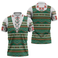 Lithuanian National Costume Zipper Polo Shirt Traditional Folk Pattern - Wonder Print Shop