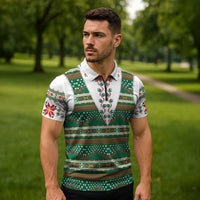 Lithuanian National Costume Zipper Polo Shirt Traditional Folk Pattern - Wonder Print Shop