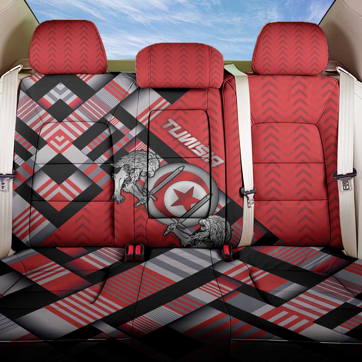 Tunisia Back Car Seat Cover Silver Lions Sports Patterns - Wonder Print Shop