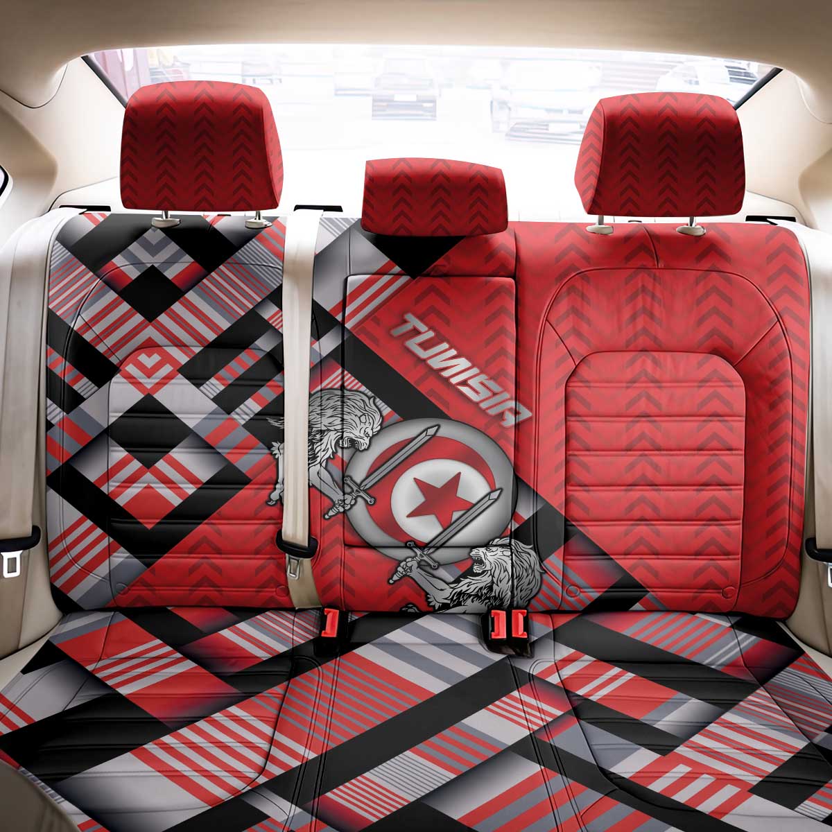 Tunisia Back Car Seat Cover Silver Lions Sports Patterns - Wonder Print Shop