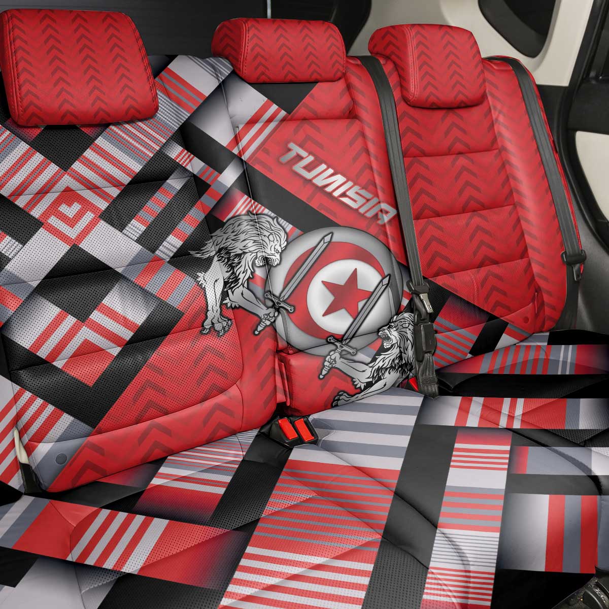 Tunisia Back Car Seat Cover Silver Lions Sports Patterns - Wonder Print Shop