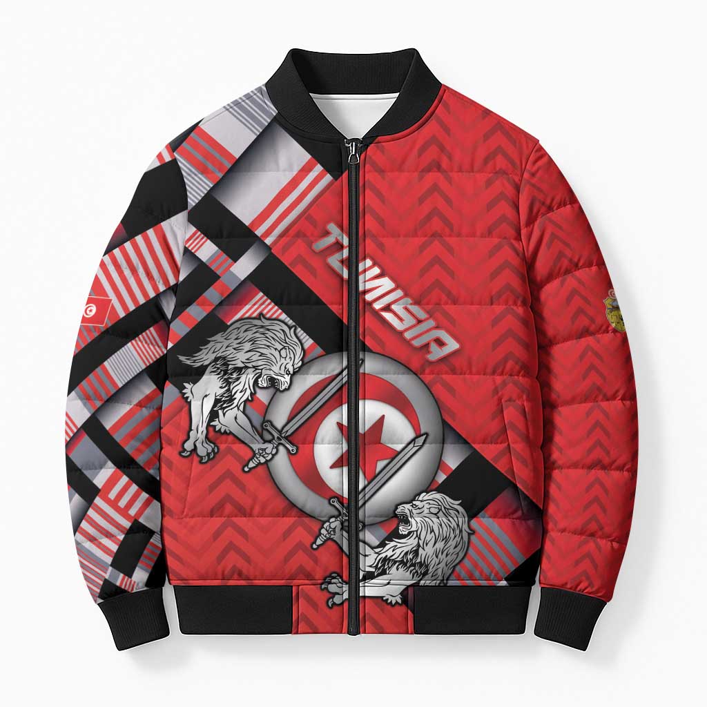 Personalized Tunisia Bomber Puffer Jacket Silver Lions Sports Patterns - Wonder Print Shop