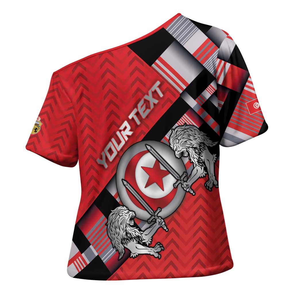 Personalized Tunisia Cross Shoulder Shirt Silver Lions Sports Patterns - Wonder Print Shop