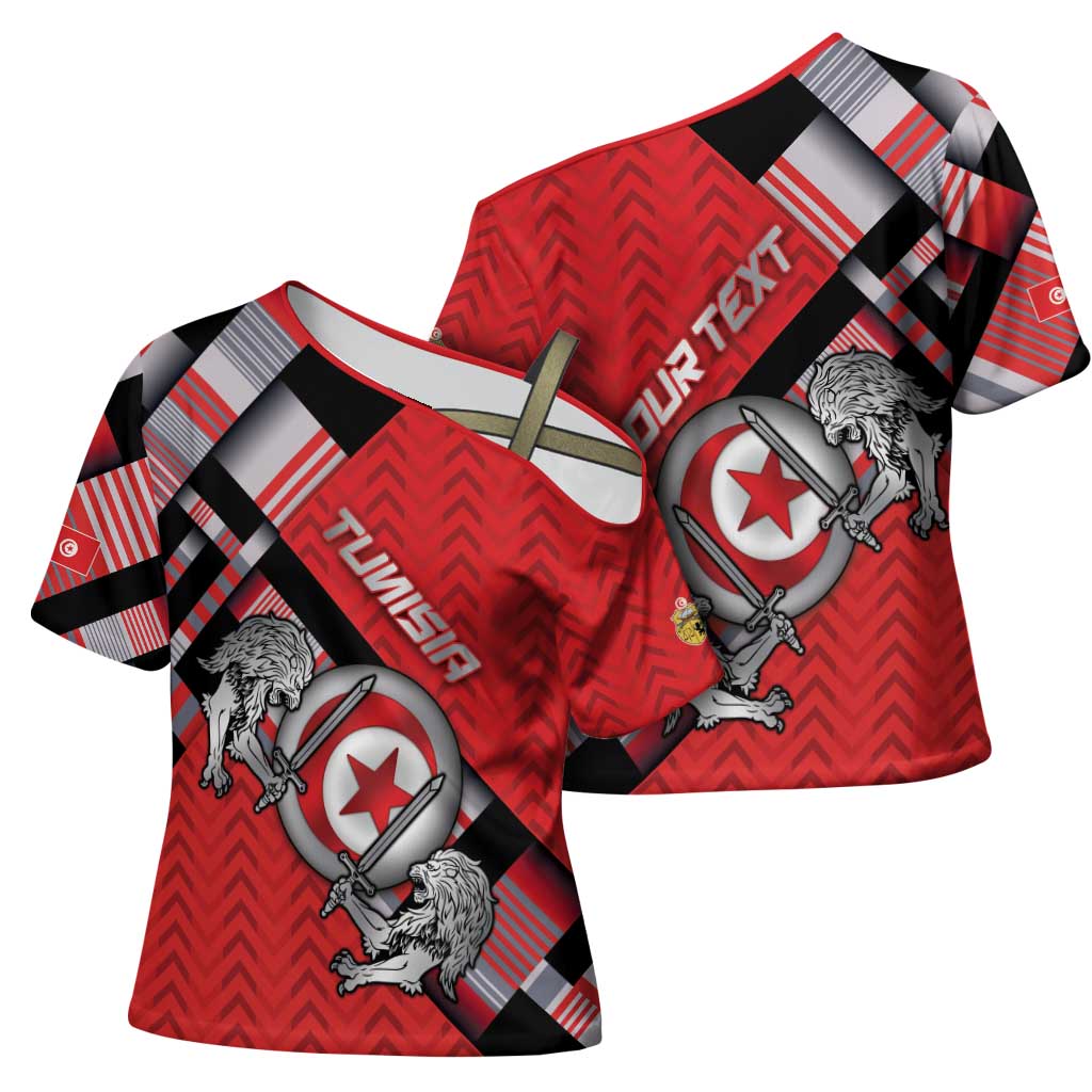 Personalized Tunisia Cross Shoulder Shirt Silver Lions Sports Patterns - Wonder Print Shop