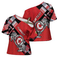 Personalized Tunisia Cross Shoulder Shirt Silver Lions Sports Patterns - Wonder Print Shop