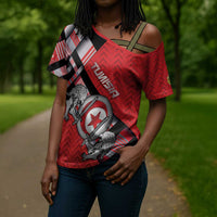 Personalized Tunisia Cross Shoulder Shirt Silver Lions Sports Patterns - Wonder Print Shop