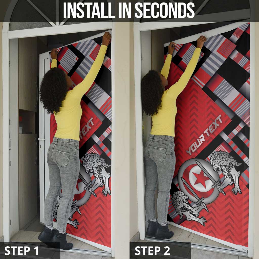 Personalized Tunisia Door Cover Silver Lions Sports Patterns - Wonder Print Shop