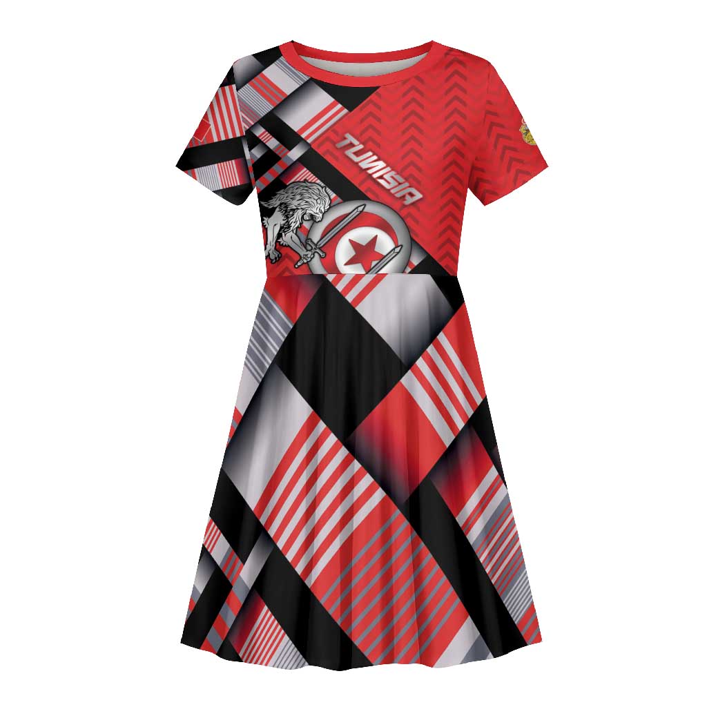 Personalized Tunisia Kid Short Sleeve Dress Silver Lions Sports Patterns - Wonder Print Shop