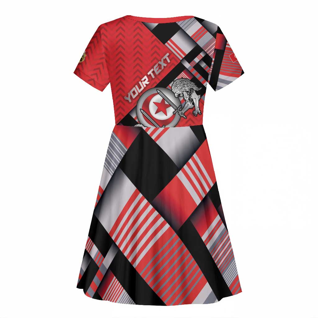 Personalized Tunisia Kid Short Sleeve Dress Silver Lions Sports Patterns - Wonder Print Shop
