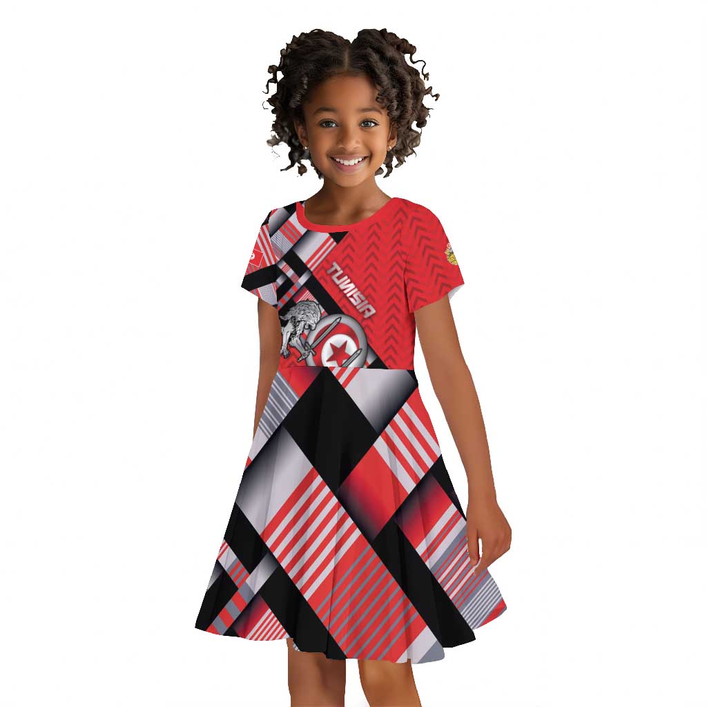 Personalized Tunisia Kid Short Sleeve Dress Silver Lions Sports Patterns - Wonder Print Shop