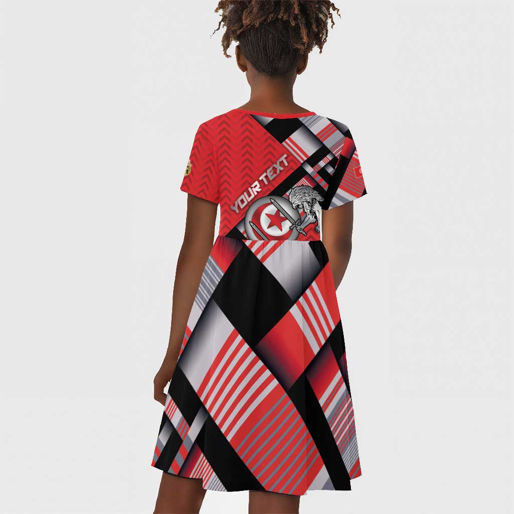 Personalized Tunisia Kid Short Sleeve Dress Silver Lions Sports Patterns - Wonder Print Shop
