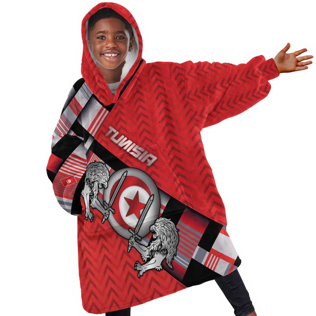 Personalized Tunisia Kid Wearable Blanket Hoodie Silver Lions Sports Patterns - Wonder Print Shop