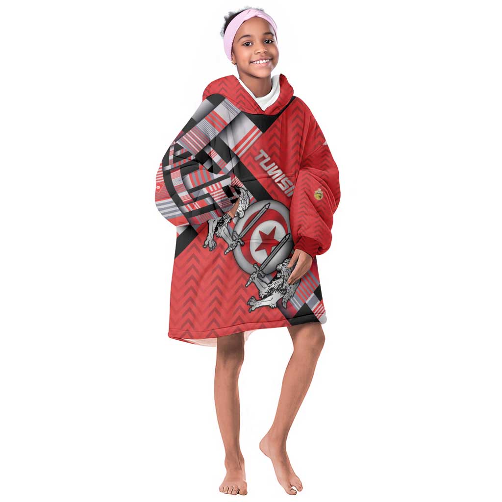 Personalized Tunisia Kid Wearable Blanket Hoodie Silver Lions Sports Patterns - Wonder Print Shop