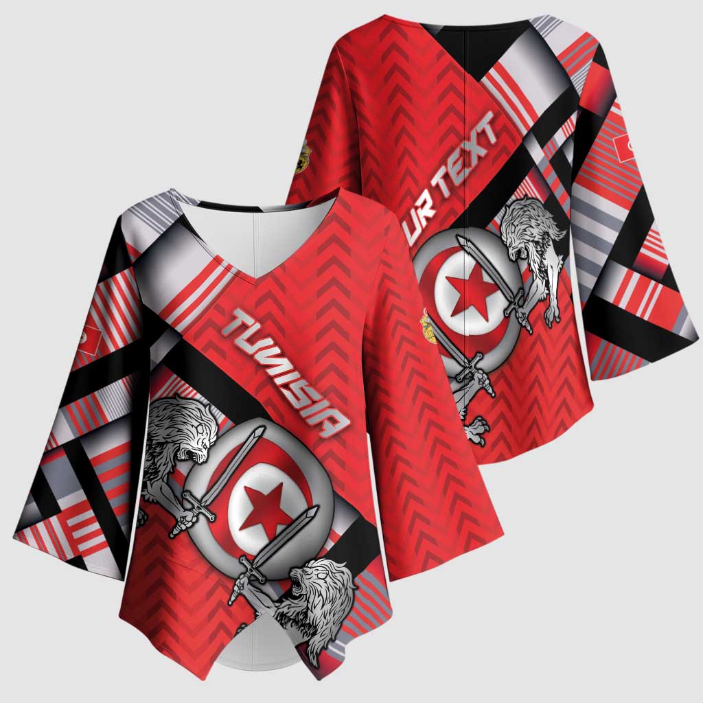 Personalized Tunisia Kimono Sleeve Blouse Silver Lions Sports Patterns - Wonder Print Shop