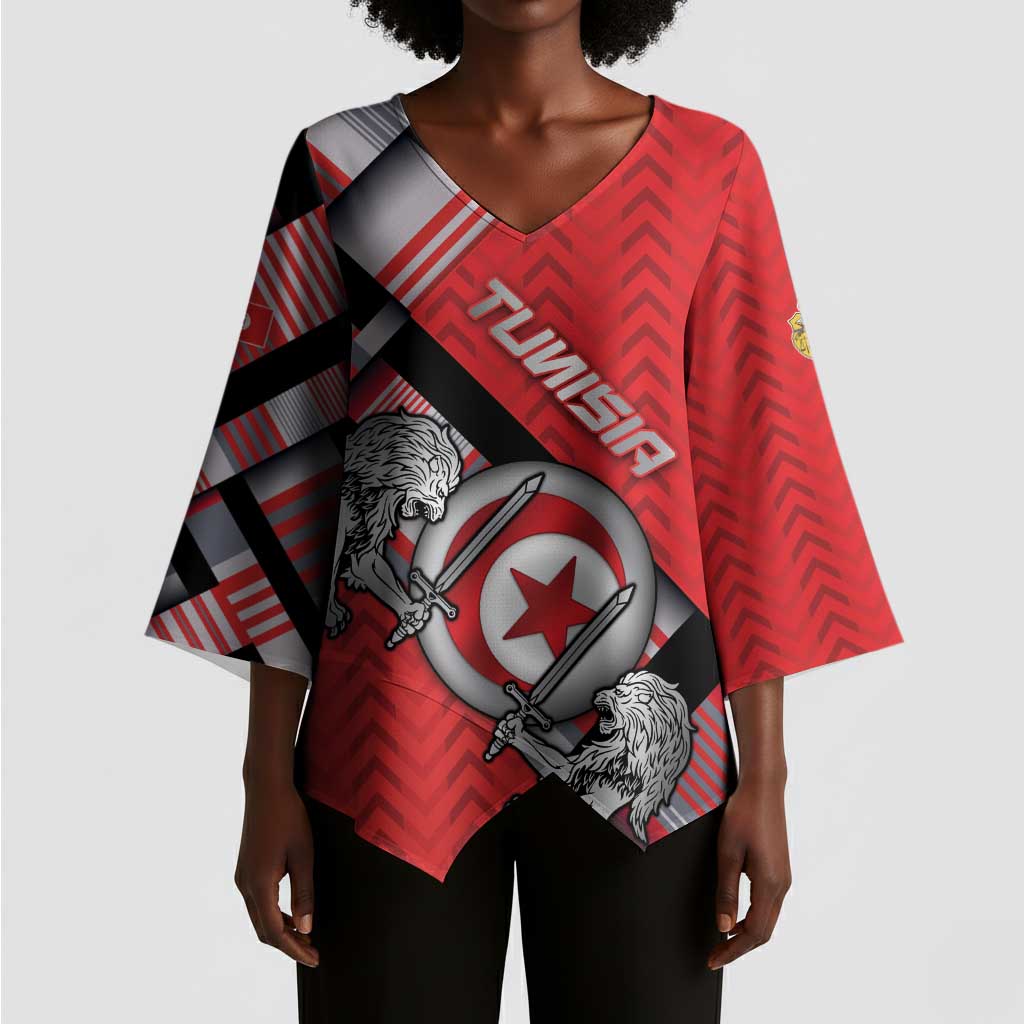 Personalized Tunisia Kimono Sleeve Blouse Silver Lions Sports Patterns - Wonder Print Shop