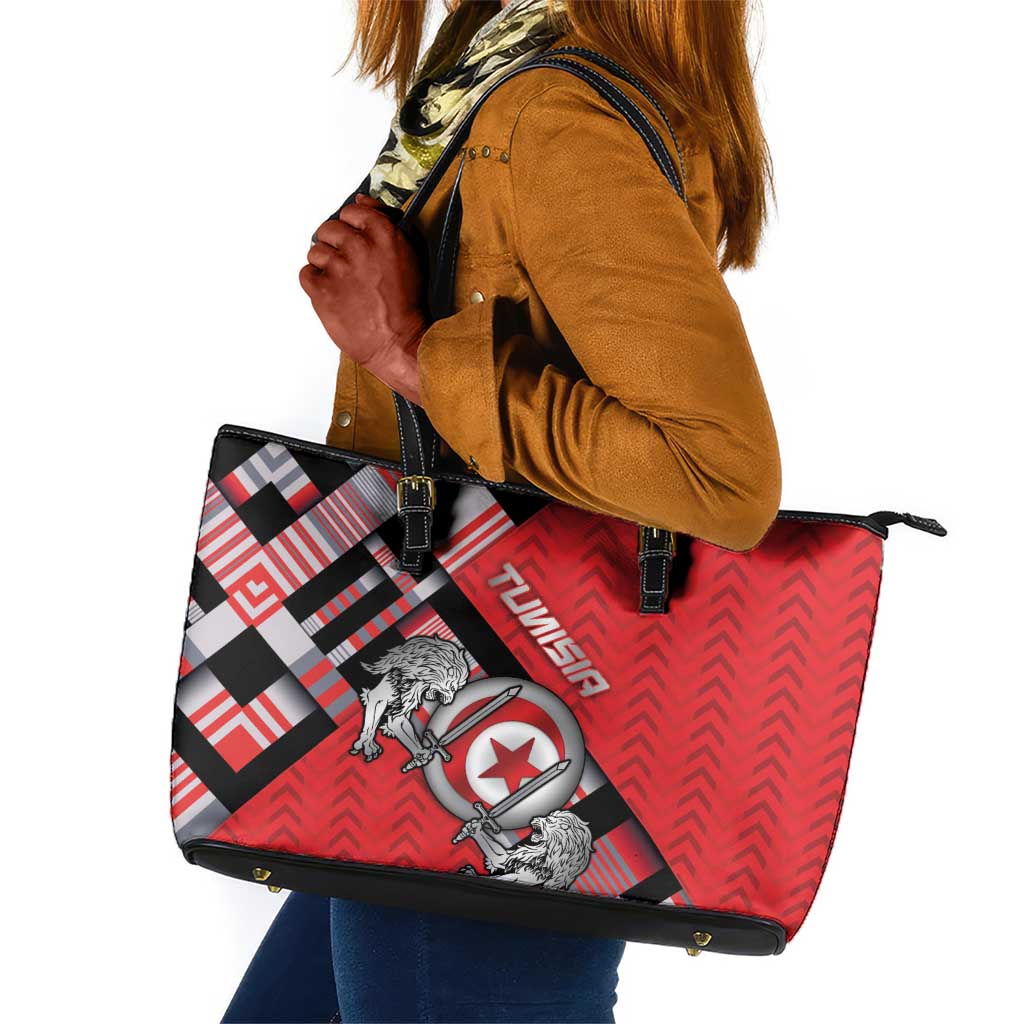 Tunisia Leather Tote Bag Silver Lions Sports Patterns - Wonder Print Shop