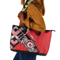 Tunisia Leather Tote Bag Silver Lions Sports Patterns - Wonder Print Shop