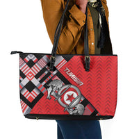 Tunisia Leather Tote Bag Silver Lions Sports Patterns - Wonder Print Shop