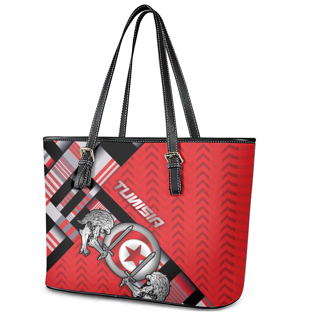 Tunisia Leather Tote Bag Silver Lions Sports Patterns - Wonder Print Shop