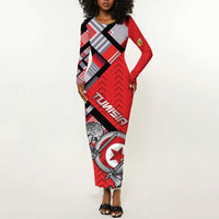Personalized Tunisia Long Sleeve Bodycon Dress Silver Lions Sports Patterns - Wonder Print Shop