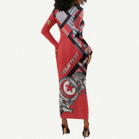 Personalized Tunisia Long Sleeve Bodycon Dress Silver Lions Sports Patterns - Wonder Print Shop