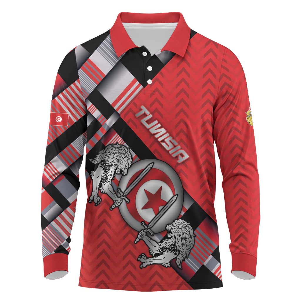 Personalized Tunisia Long Sleeve Polo Shirt Silver Lions Sports Patterns - Wonder Print Shop