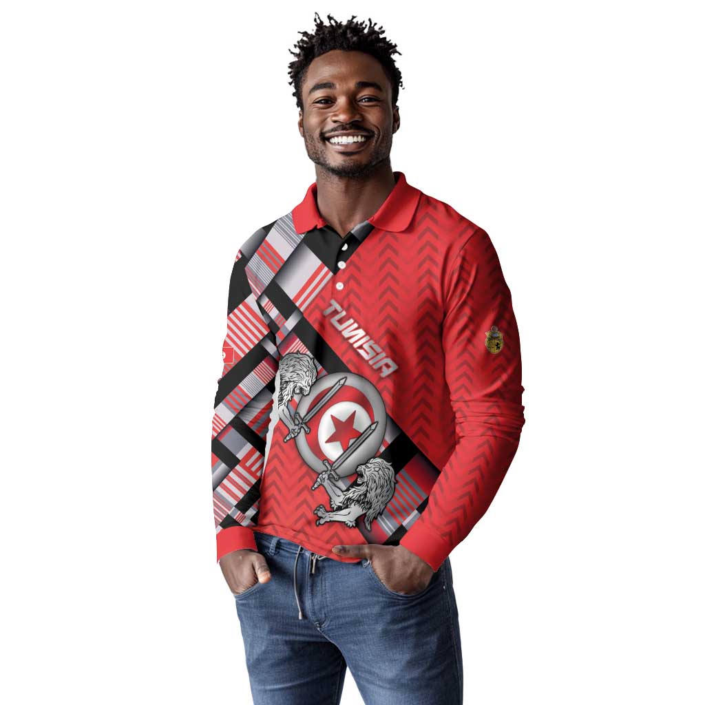 Personalized Tunisia Long Sleeve Polo Shirt Silver Lions Sports Patterns - Wonder Print Shop