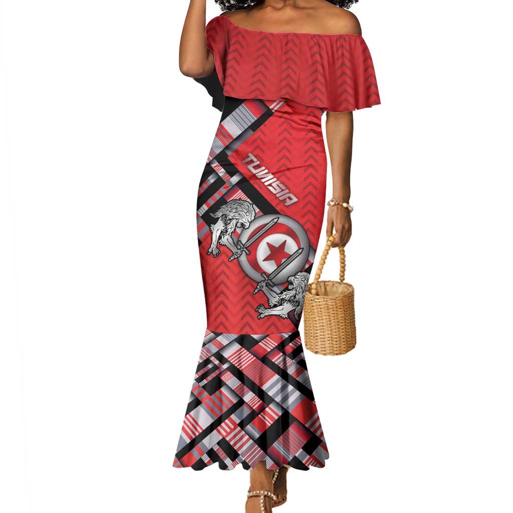 Personalized Tunisia Mermaid Dress Silver Lions Sports Patterns - Wonder Print Shop