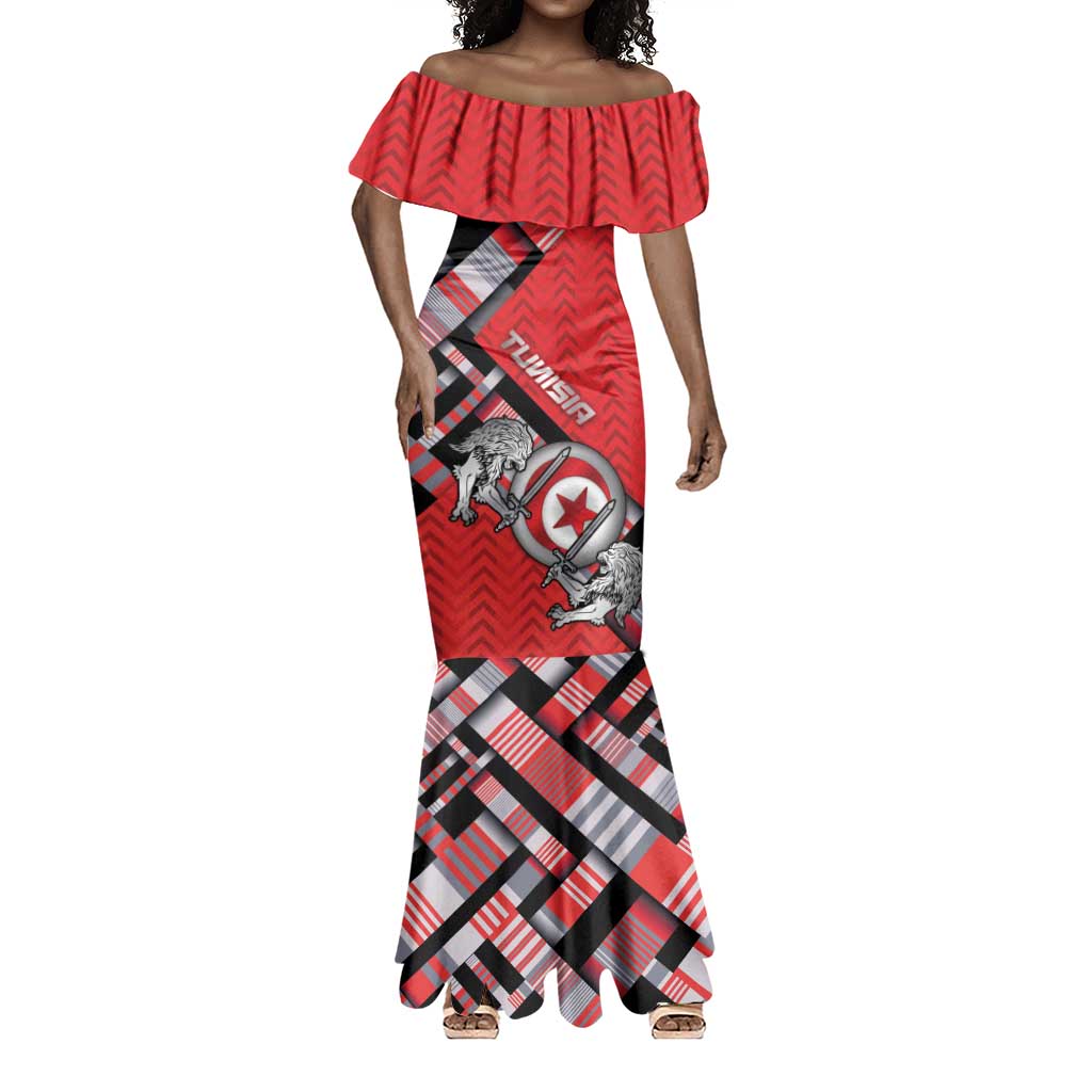 Personalized Tunisia Mermaid Dress Silver Lions Sports Patterns - Wonder Print Shop
