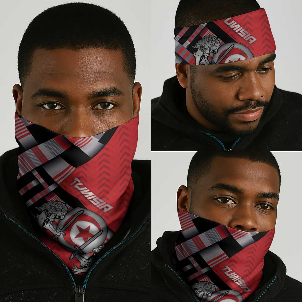 Tunisia Neck Gaiter Silver Lions Sports Patterns - Wonder Print Shop