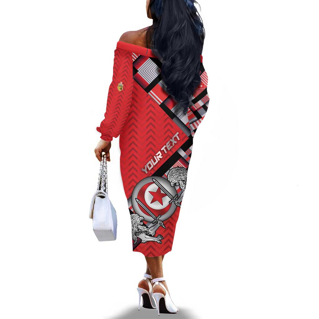 Personalized Tunisia Off The Shoulder Long Sleeve Dress Silver Lions Sports Patterns - Wonder Print Shop
