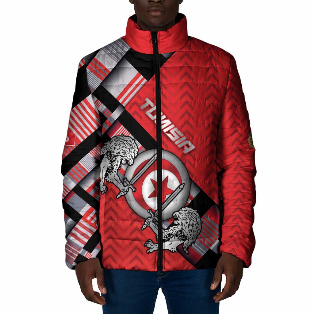 Personalized Tunisia Padded Jacket Silver Lions Sports Patterns - Wonder Print Shop