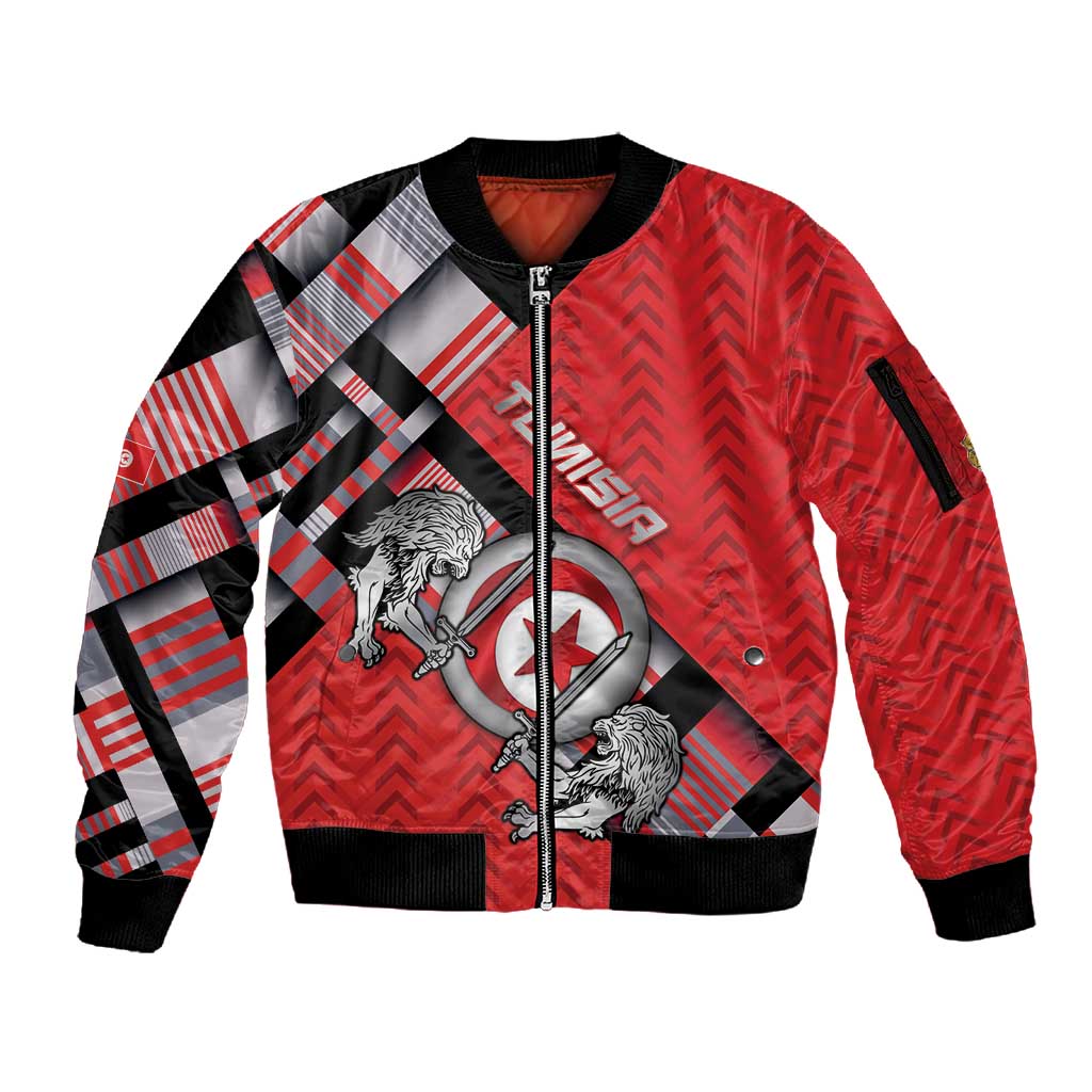Personalized Tunisia Sleeve Zip Bomber Jacket Silver Lions Sports Patterns - Wonder Print Shop