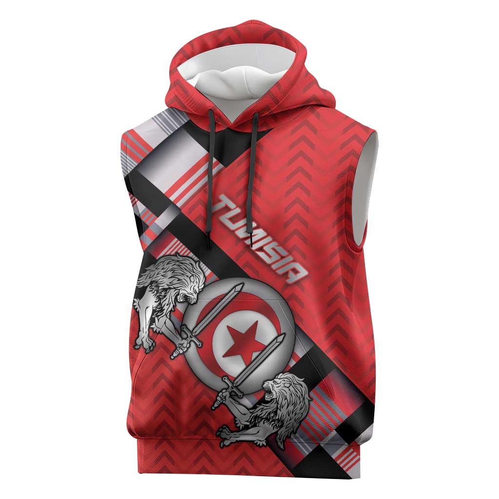 Personalized Tunisia Sleeveless Hoodie Silver Lions Sports Patterns - Wonder Print Shop