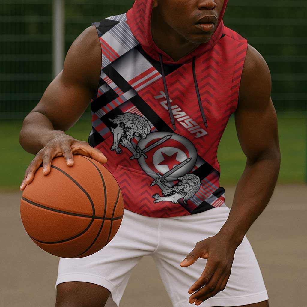 Personalized Tunisia Sleeveless Hoodie Silver Lions Sports Patterns - Wonder Print Shop