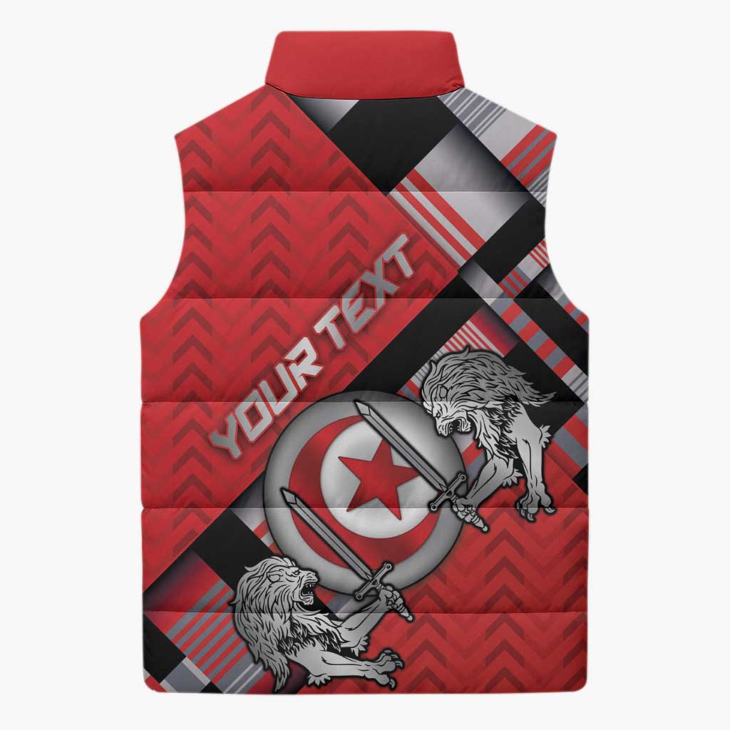 Personalized Tunisia Sleeveless Puffer Jacket Silver Lions Sports Patterns - Wonder Print Shop