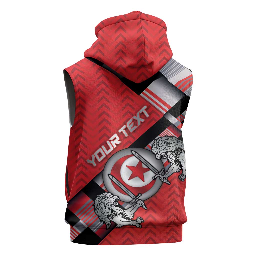 Personalized Tunisia Sleeveless Zip Hoodie Silver Lions Sports Patterns - Wonder Print Shop