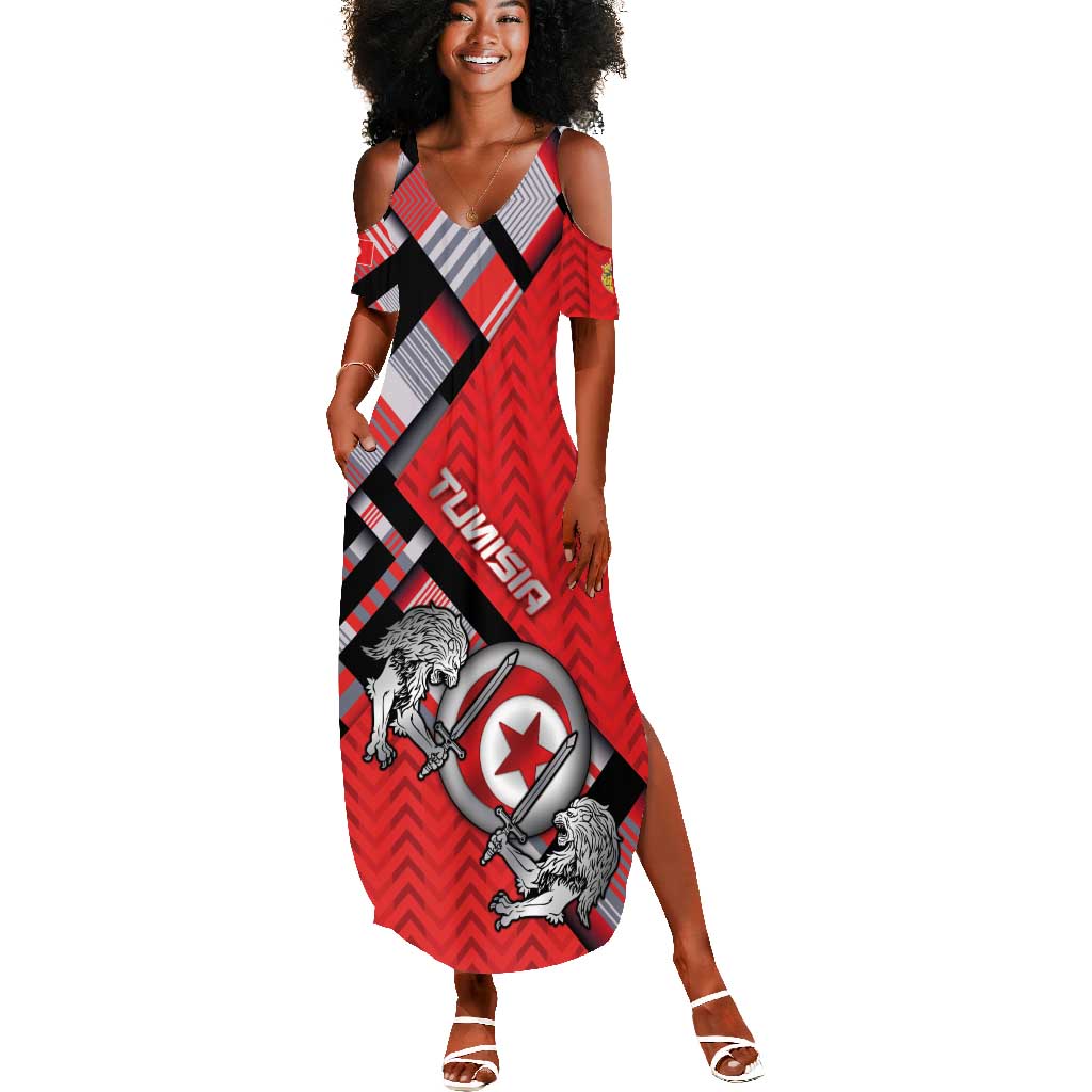 Personalized Tunisia Summer Maxi Dress Silver Lions Sports Patterns - Wonder Print Shop