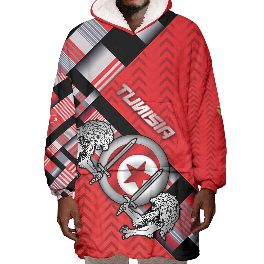 Personalized Tunisia Wearable Blanket Hoodie Silver Lions Sports Patterns - Wonder Print Shop