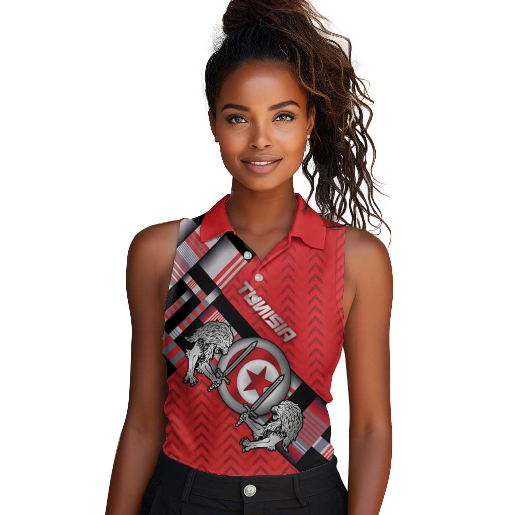 Personalized Tunisia Women Sleeveless Polo Shirt Silver Lions Sports Patterns - Wonder Print Shop