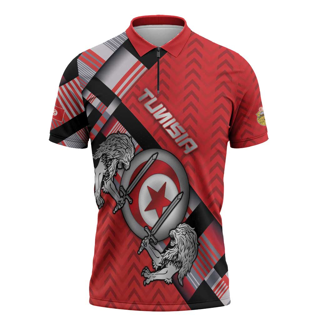 Personalized Tunisia Zipper Polo Shirt Silver Lions Sports Patterns - Wonder Print Shop