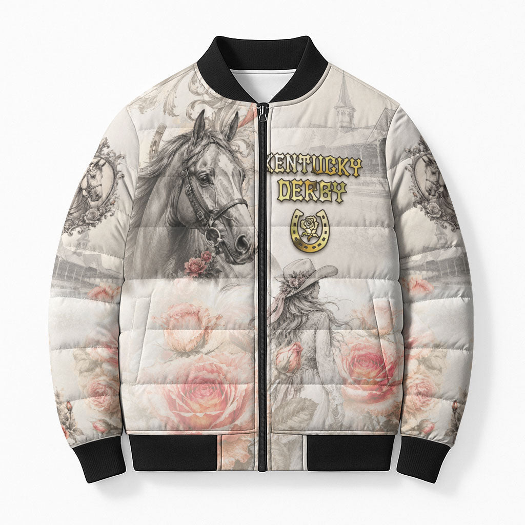 Personalized Kentucky Horse Bomber Puffer Jacket Run For The Roses