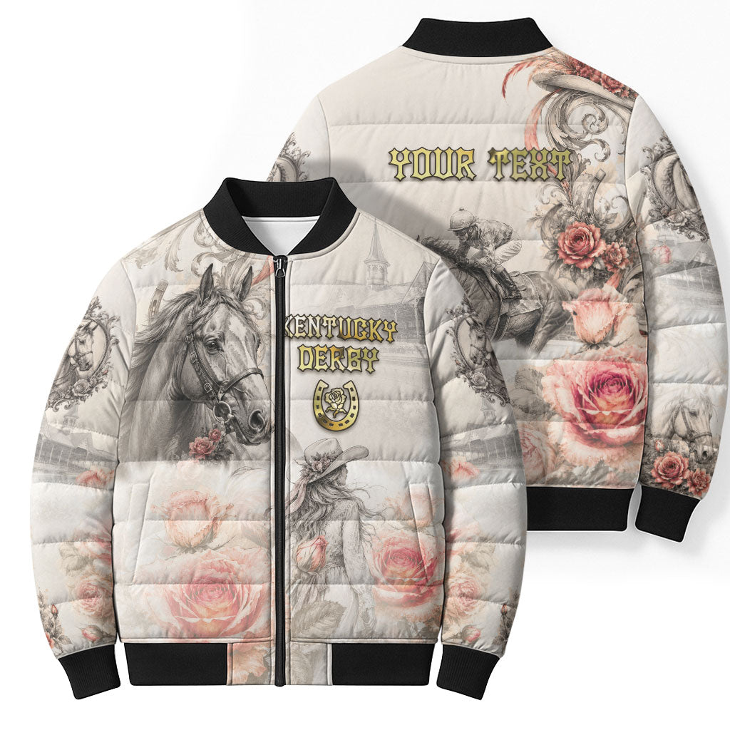 Personalized Kentucky Horse Bomber Puffer Jacket Run For The Roses