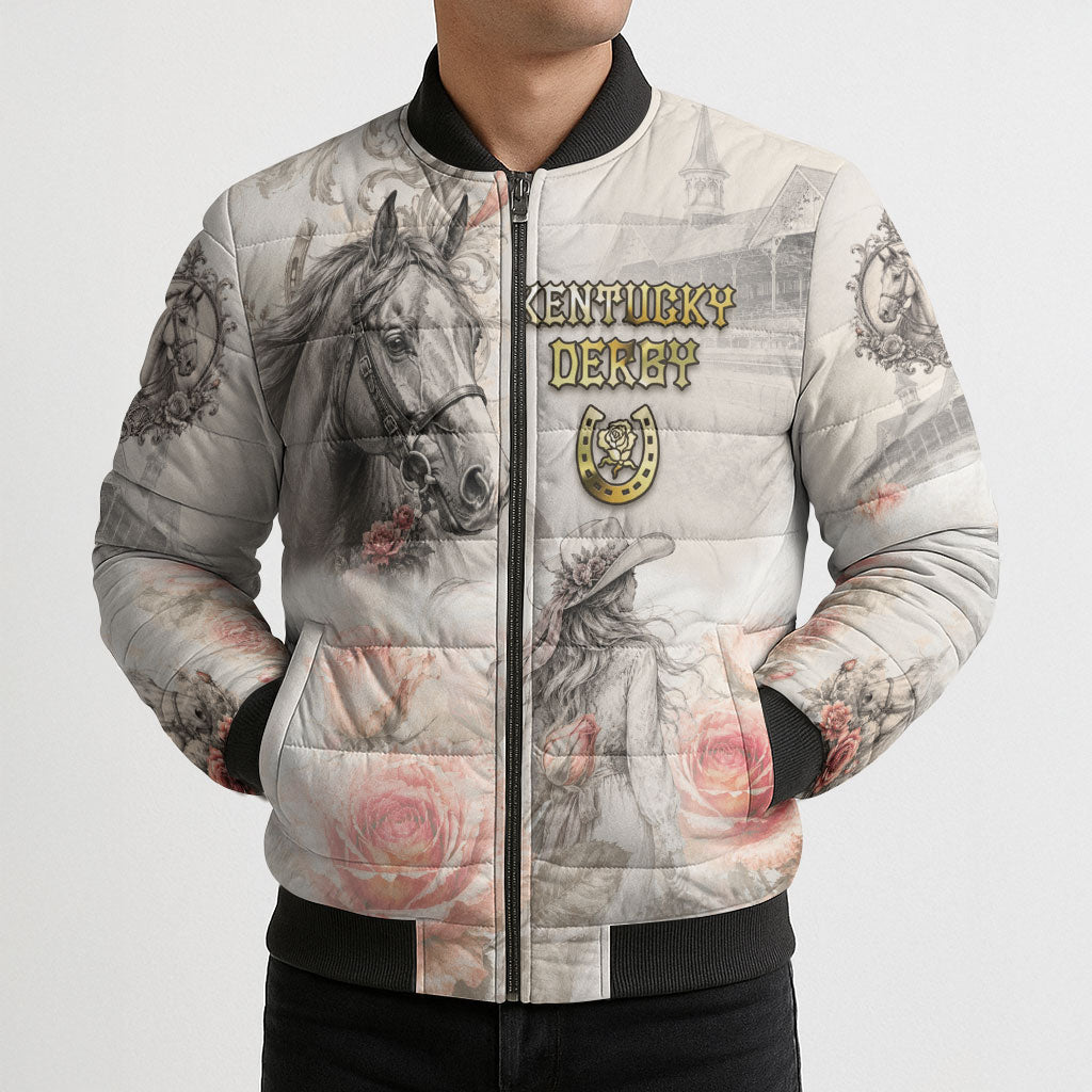 Personalized Kentucky Horse Bomber Puffer Jacket Run For The Roses