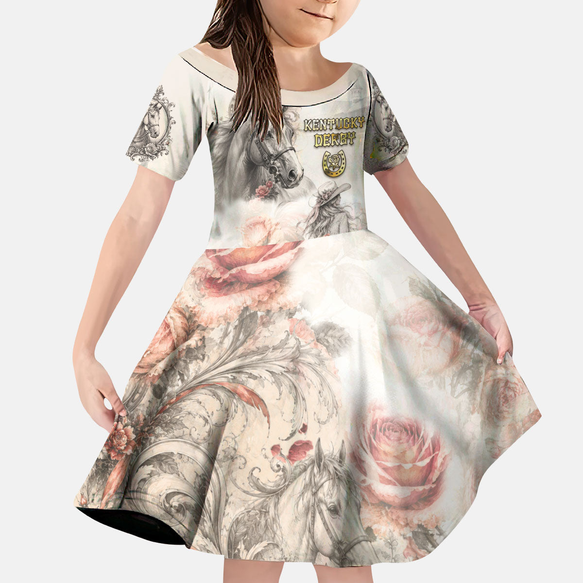 Personalized Kentucky Horse Kid Short Sleeve Dress Run For The Roses